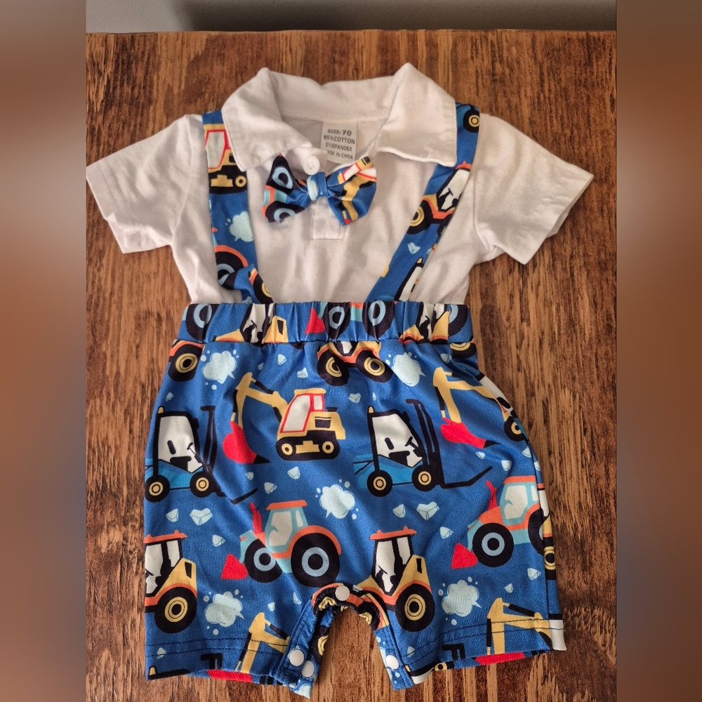 Blue Construction Print Baby Outfit